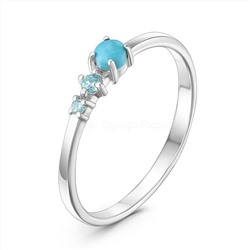 Кольцо женское из серебра с нат. бирюзой и голубыми фианитами родированное К-4090рк438273